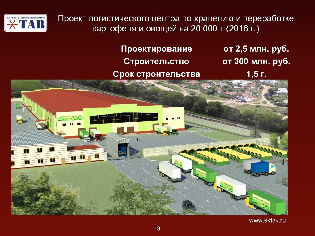 Проект логистического центра по хранению и переработке картофеля и овощей на 20 000 т
