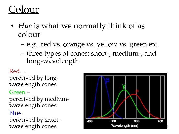 Colour • Hue is what we normally think of as colour – e. g.