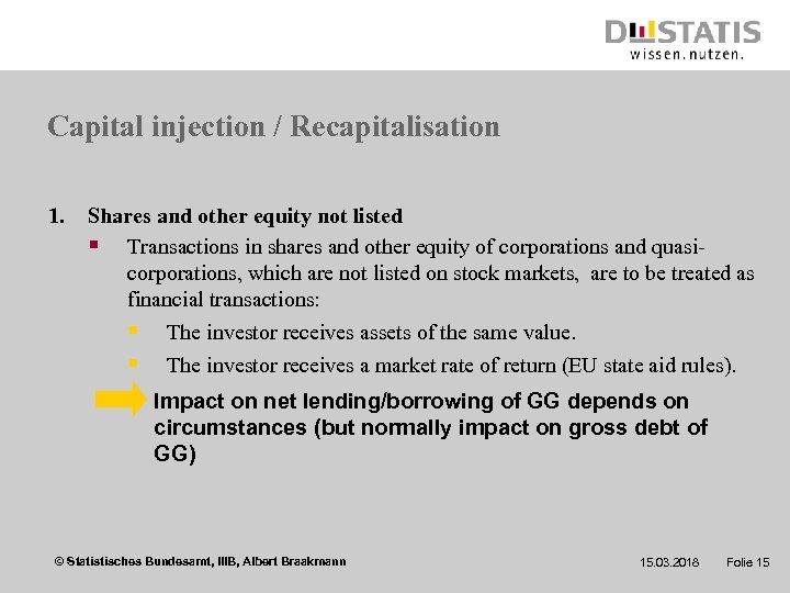 Capital injection / Recapitalisation 1. Shares and other equity not listed § Transactions in