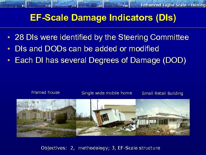 EF-Scale Damage Indicators (DIs) • • • 28 DIs were identified by the Steering