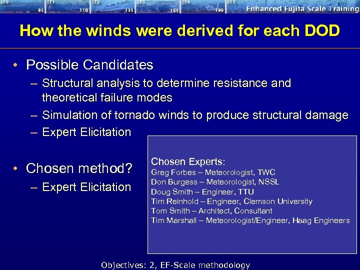 How the winds were derived for each DOD • Possible Candidates – Structural analysis