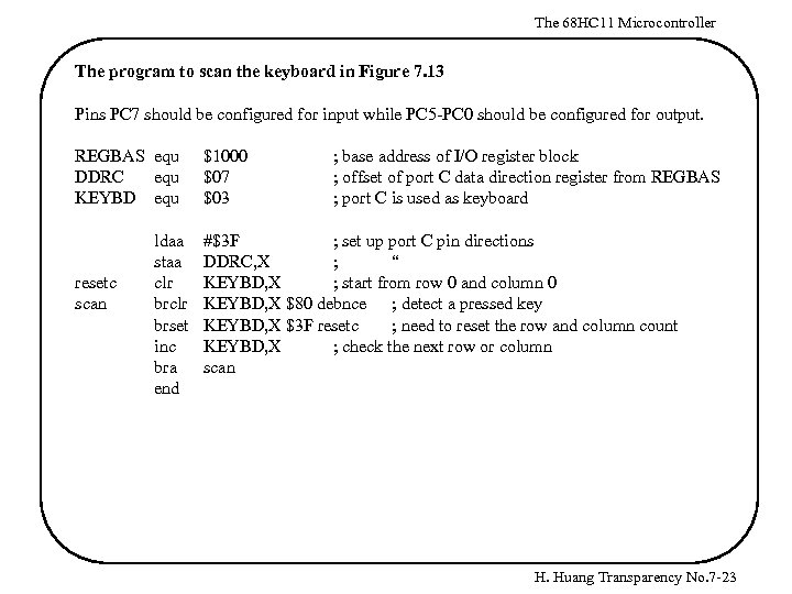 The 68 HC 11 Microcontroller The program to scan the keyboard in Figure 7.