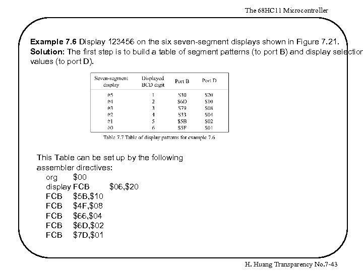 The 68 HC 11 Microcontroller Example 7. 6 Display 123456 on the six seven-segment