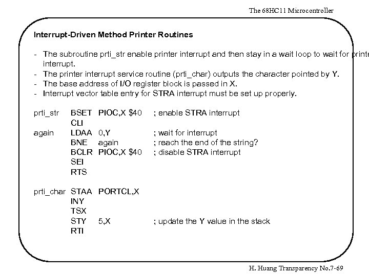 The 68 HC 11 Microcontroller Interrupt-Driven Method Printer Routines - The subroutine prti_str enable