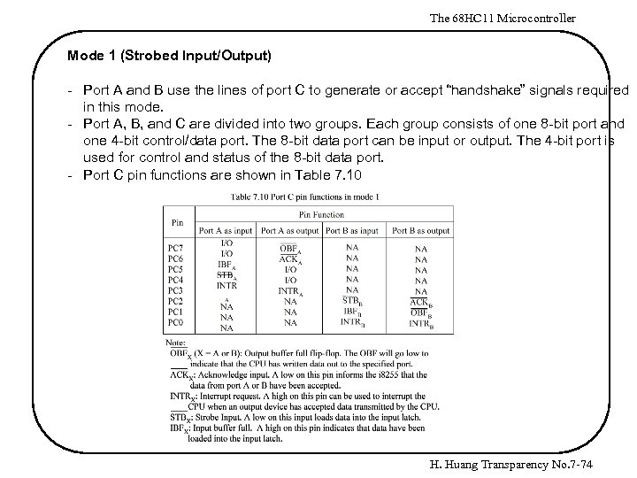 The 68 HC 11 Microcontroller Mode 1 (Strobed Input/Output) - Port A and B