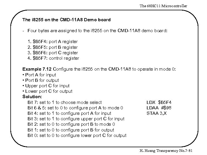 The 68 HC 11 Microcontroller The i 8255 on the CMD-11 A 8 Demo