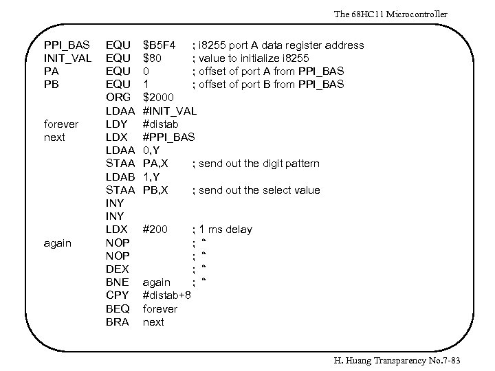 The 68 HC 11 Microcontroller PPI_BAS INIT_VAL PA PB forever next again EQU EQU