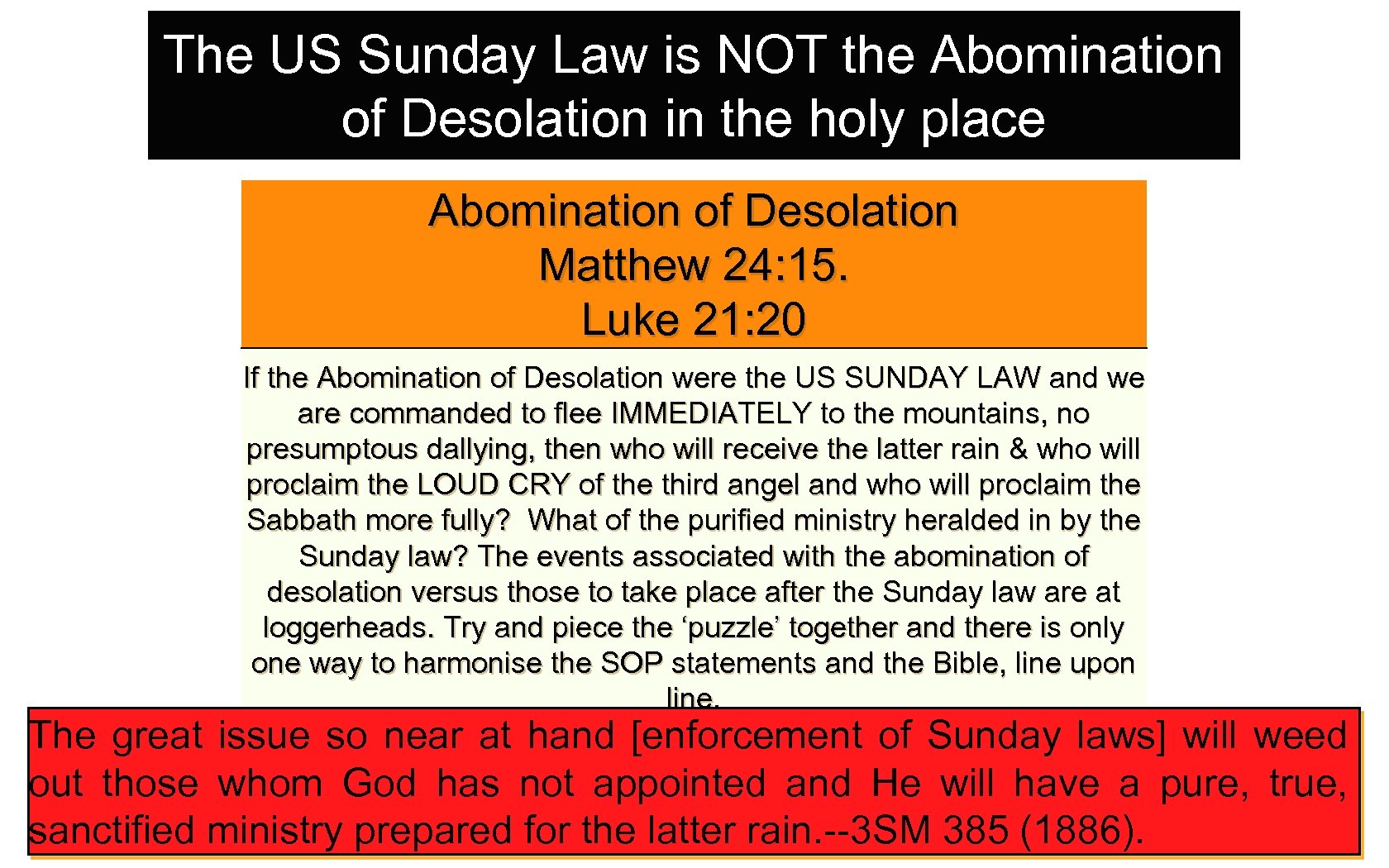 The US Sunday Law is NOT the Abomination of Desolation in the holy place