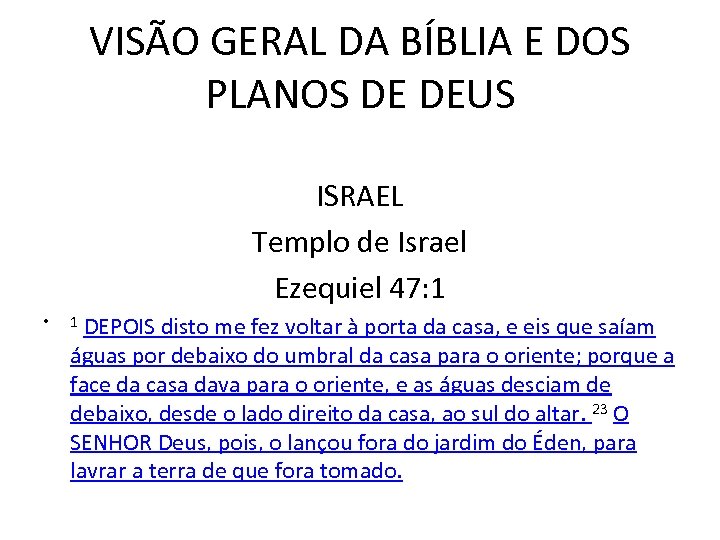 VISÃO GERAL DA BÍBLIA E DOS PLANOS DE DEUS ISRAEL Templo de Israel Ezequiel