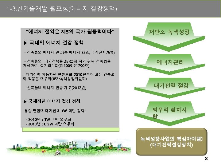 1 -3. 신기술개발 필요성(에너지 절감정책) 2. 기술 개발의 필요성 “에너지 절약은 제 5의 국가