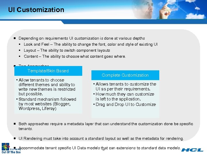 UI Customization ¡ Depending on requirements UI customization is done at various depths §