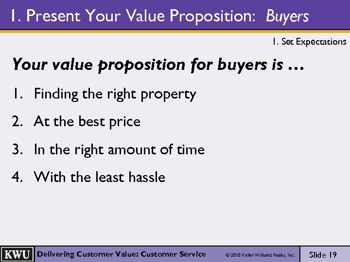 1. Present Your Value Proposition: Buyers 1. Set Expectations Your value proposition for buyers