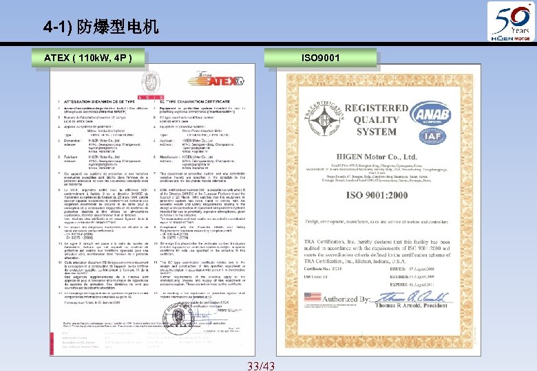 4 -1) 防爆型电机 ATEX ( 110 k. W, 4 P ) ISO 9001 33/43