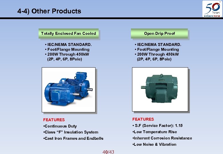 4 -4) Other Products Totally Enclosed Fan Cooled Open Drip Proof • IEC/NEMA STANDARD.