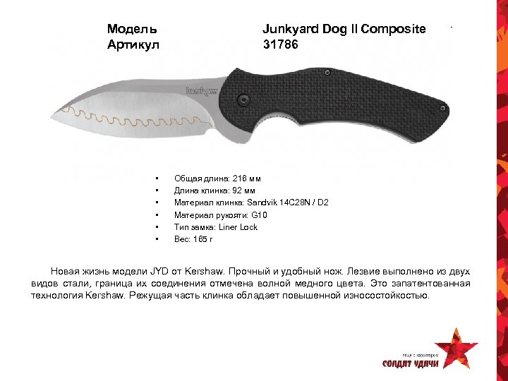 Модель Артикул • • • Junkyard Dog ll Composite 31786 Общая длина: 216 мм
