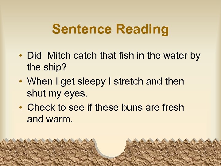 Sentence Reading • Did Mitch catch that fish in the water by the ship?