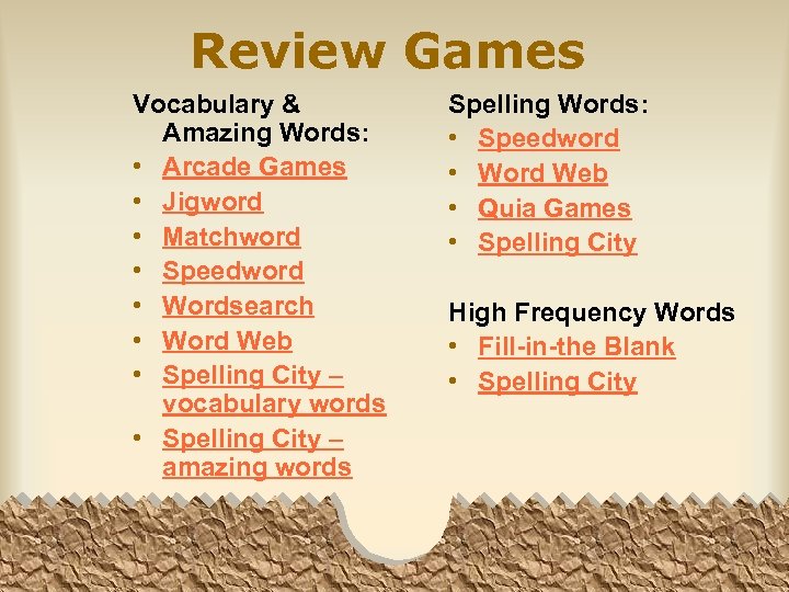 Review Games Vocabulary & Amazing Words: • Arcade Games • Jigword • Matchword •