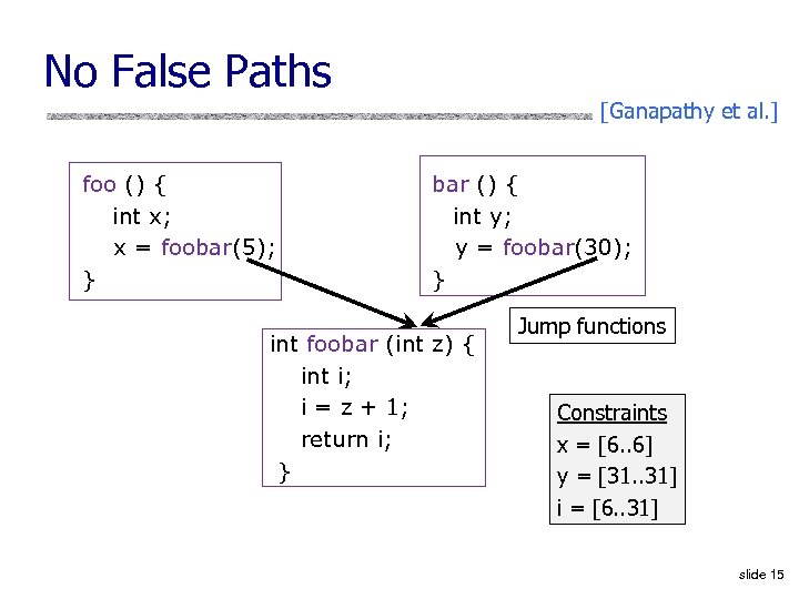 No False Paths [Ganapathy et al. ] foo () { int x; x =
