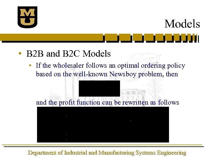 Models • B 2 B and B 2 C Models • If the wholesaler