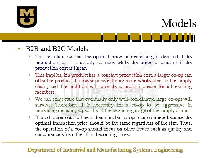 Models • B 2 B and B 2 C Models • This results show