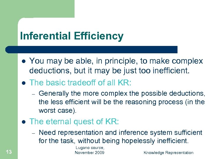 Inferential Efficiency l l You may be able, in principle, to make complex deductions,