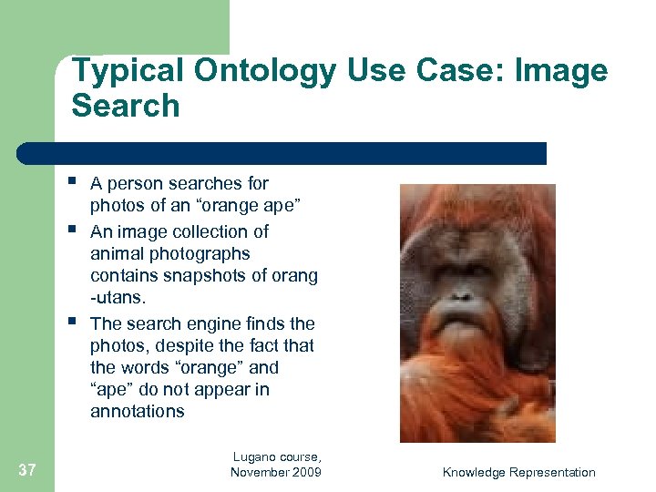 Typical Ontology Use Case: Image Search § § § 37 A person searches for