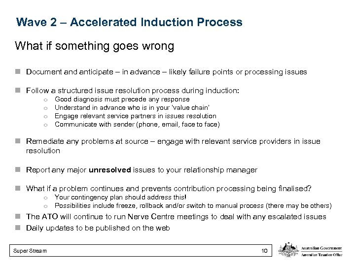 Wave 2 – Accelerated Induction Process What if something goes wrong n Document and