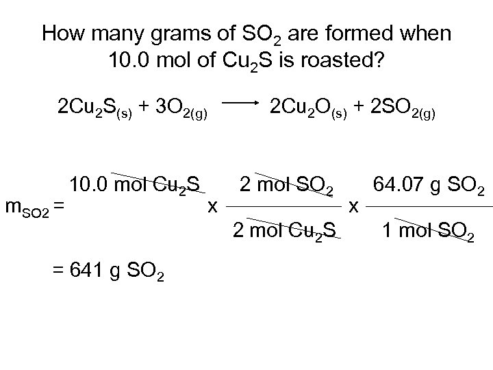 How many grams of SO 2 are formed when 10. 0 mol of Cu