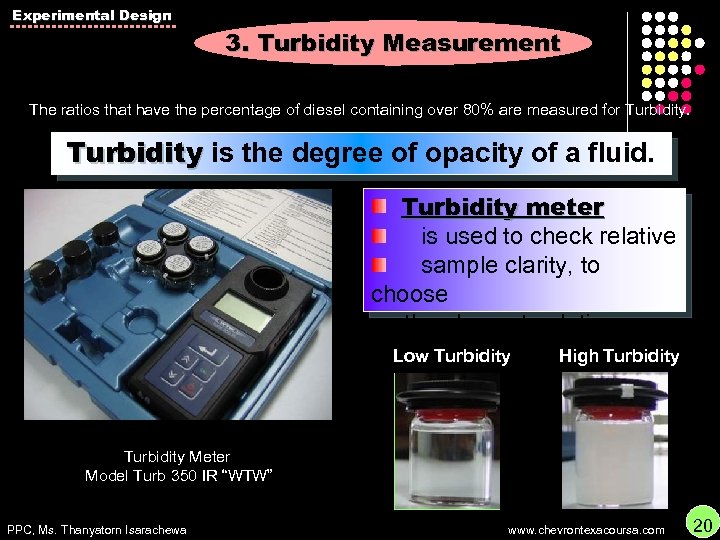 Experimental Design 3. Turbidity Measurement The ratios that have the percentage of diesel containing