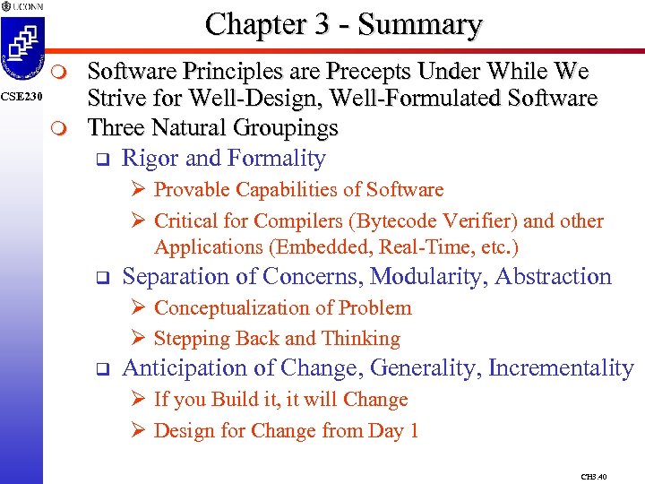 Chapter 3 - Summary m CSE 230 m Software Principles are Precepts Under While