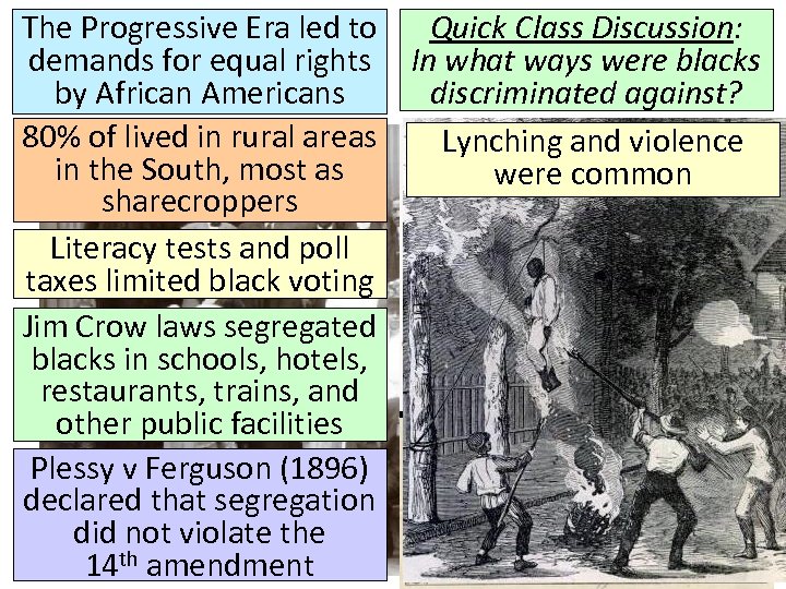 The Progressive Era led to Quick Class Discussion: demands for equal rights In what