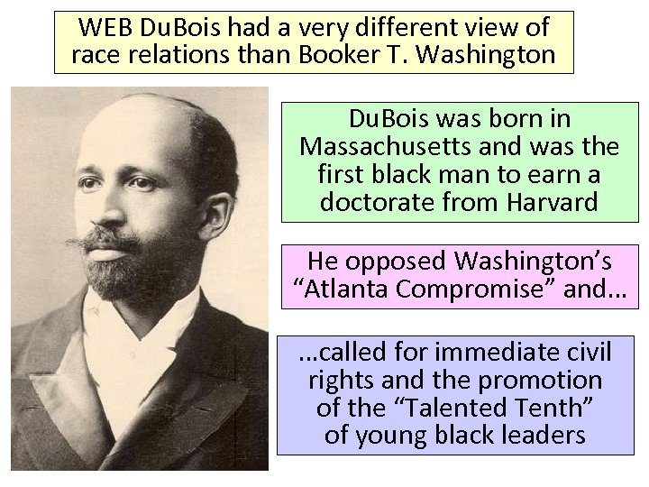 WEB Du. Bois had a very different view of race relations than Booker T.