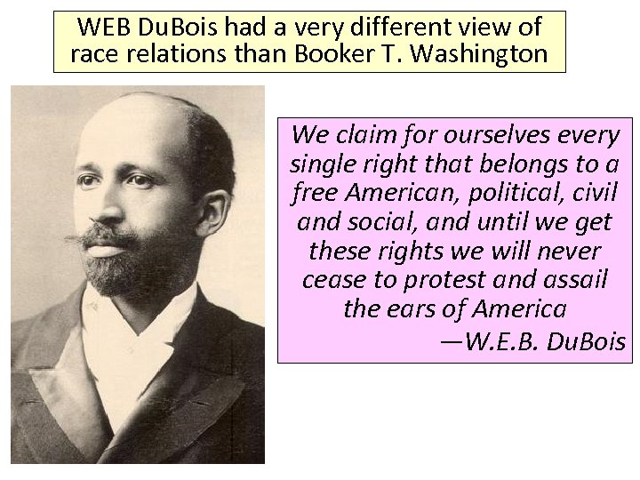 WEB Du. Bois had a very different view of race relations than Booker T.