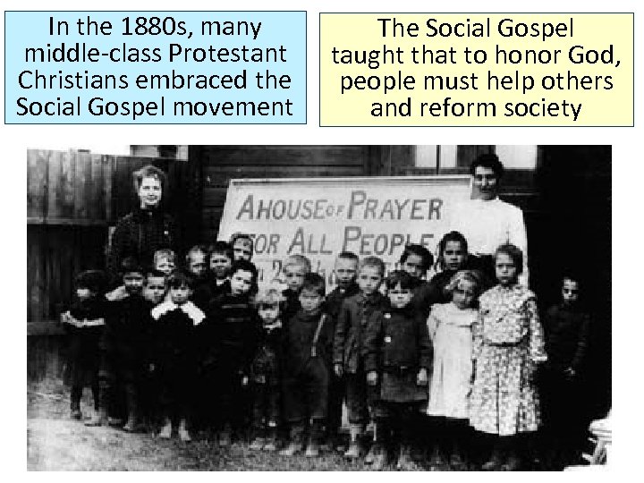 In the 1880 s, many middle-class Protestant Christians embraced the Social Gospel movement The