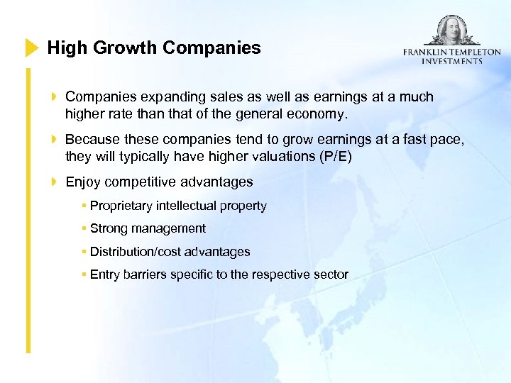 High Growth Companies expanding sales as well as earnings at a much higher rate