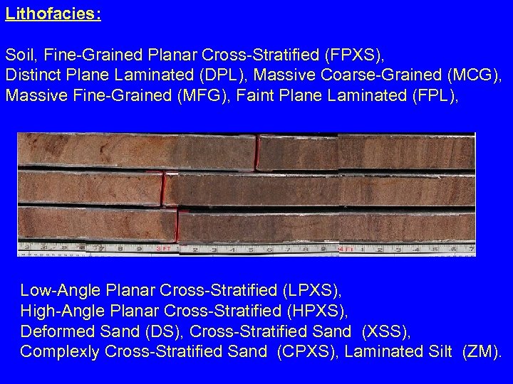 Lithofacies: Soil, Fine-Grained Planar Cross-Stratified (FPXS), Distinct Plane Laminated (DPL), Massive Coarse-Grained (MCG), Massive