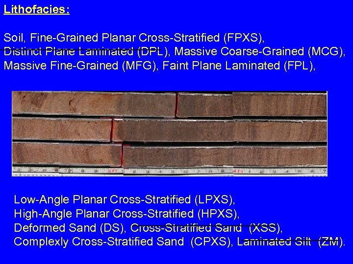 Lithofacies: Soil, Fine-Grained Planar Cross-Stratified (FPXS), Distinct Plane Laminated (DPL), Massive Coarse-Grained (MCG), Massive