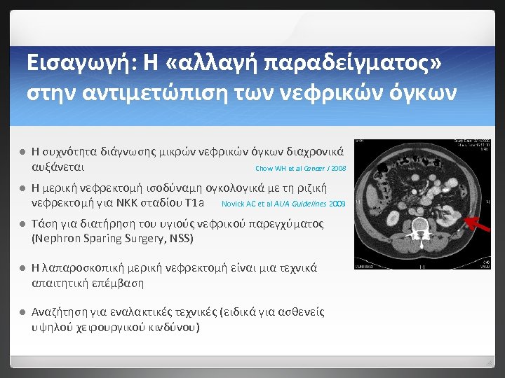 Εισαγωγή: Η «αλλαγή παραδείγματος» στην αντιμετώπιση των νεφρικών όγκων l Η συχνότητα διάγνωσης μικρών