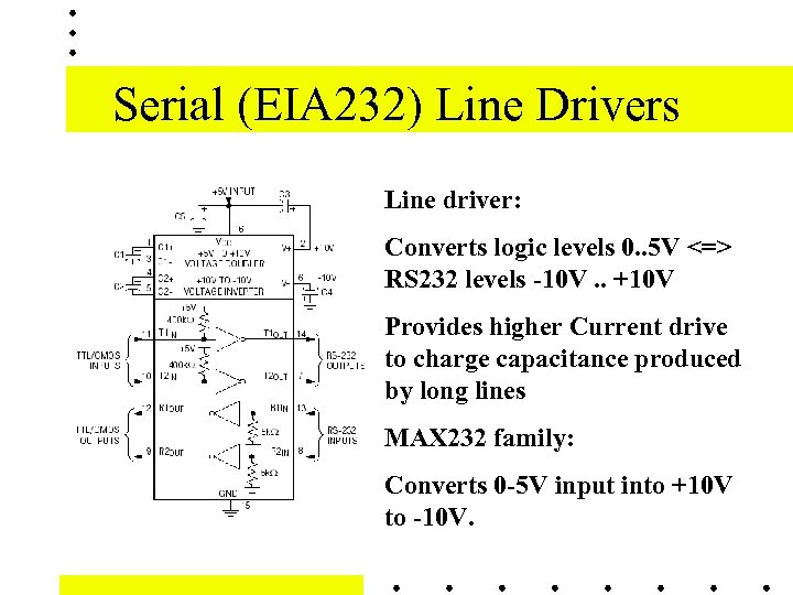 Serial (EIA 232) Line Drivers Line driver: Converts logic levels 0. . 5 V