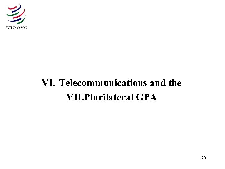 VI. Telecommunications and the VII. Plurilateral GPA 20 