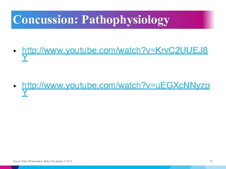 Concussion: Pathophysiology ▶ http: //www. youtube. com/watch? v=Krv. C 2 UUEJ 8 Y ▶