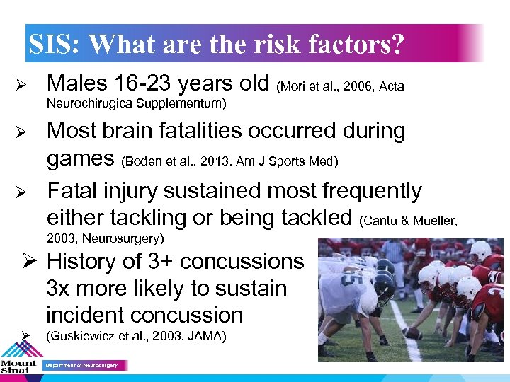 SIS: What are the risk factors? Ø Males 16 -23 years old (Mori et