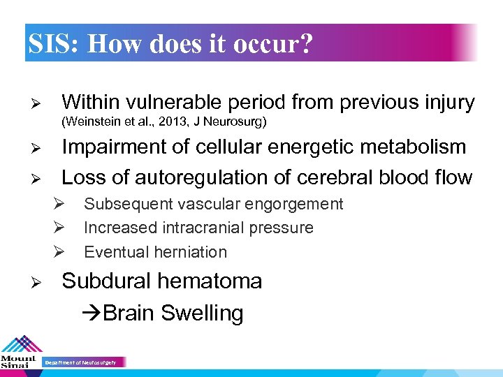 SIS: How does it occur? Ø Within vulnerable period from previous injury (Weinstein et