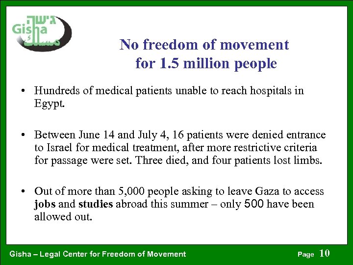 No freedom of movement for 1. 5 million people • Hundreds of medical patients