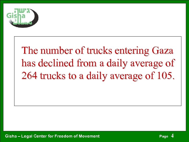 The number of trucks entering Gaza has declined from a daily average of 264