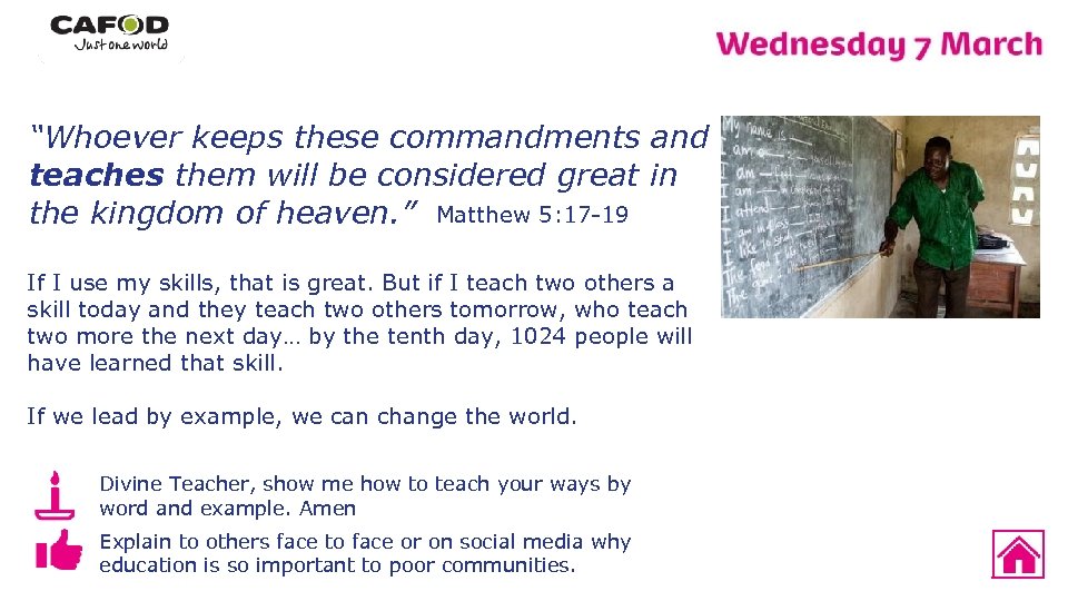 “Whoever keeps these commandments and teaches them will be considered great in the kingdom