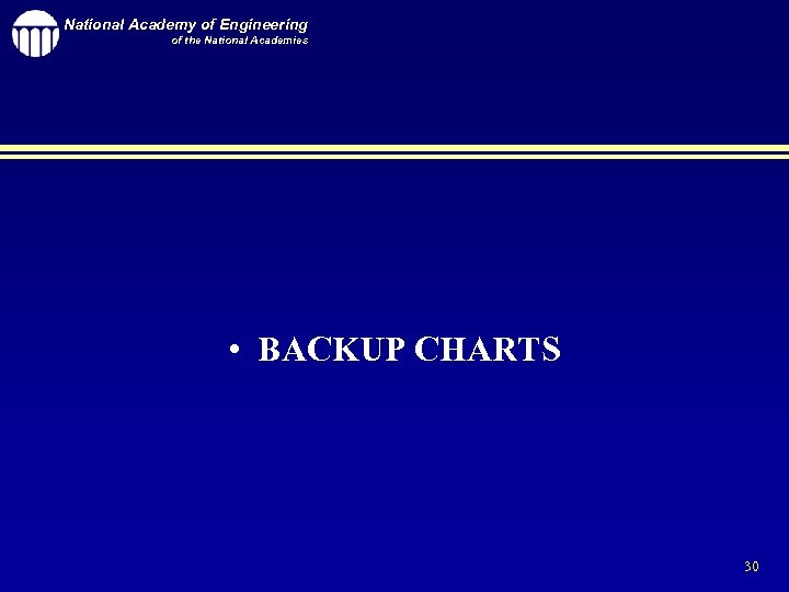 National Academy of Engineering of the National Academies • BACKUP CHARTS 30 