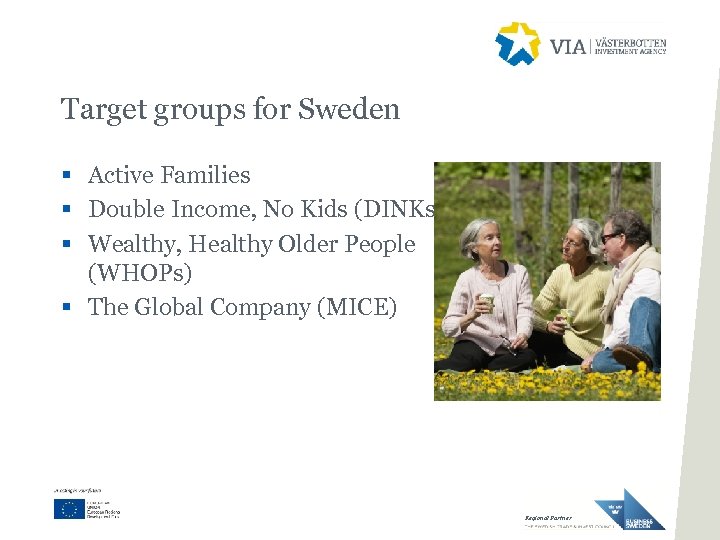 Target groups for Sweden § Active Families § Double Income, No Kids (DINKs) §