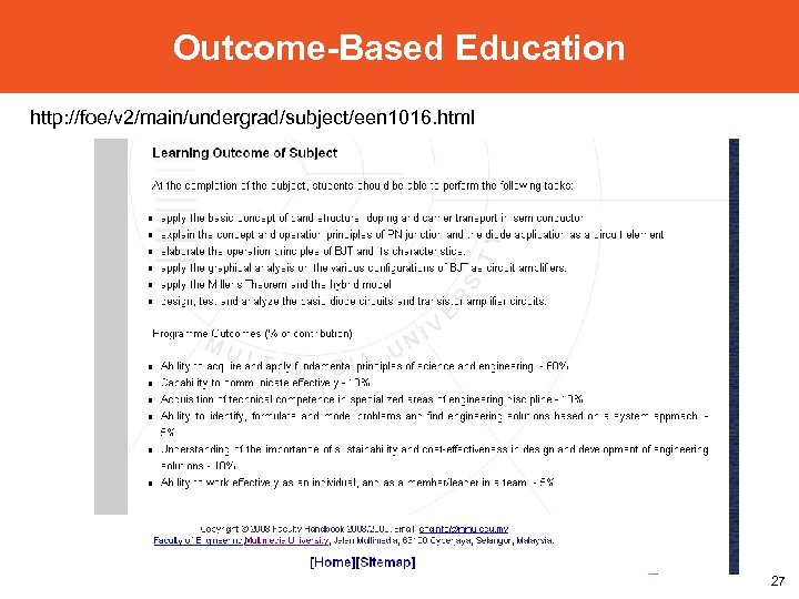 Outcome-Based Education http: //foe/v 2/main/undergrad/subject/een 1016. html 27 