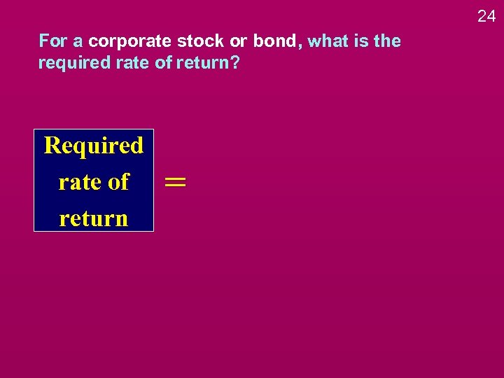 24 For a corporate stock or bond, what is the required rate of return?